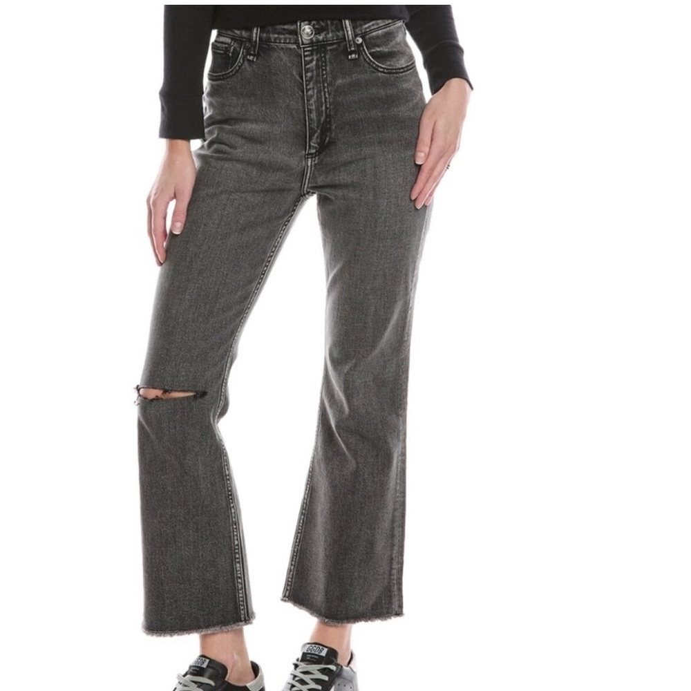 rag & bone Casey High-Rise Ankle Flare Black Gray Jeans Size 26